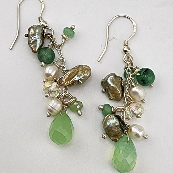 PREHINATE, SWEETWATER & PEARLS HANDMADE IN STERLING SILVER DANGLING EARRINGS - Picture 1 of 6